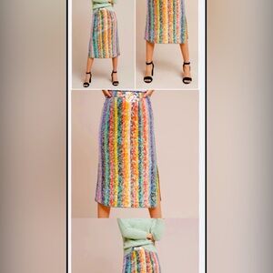 ANTROPOLOGIE MAEVE Pailette Sequin Rainbow Stripe Midi Skirt Size 4